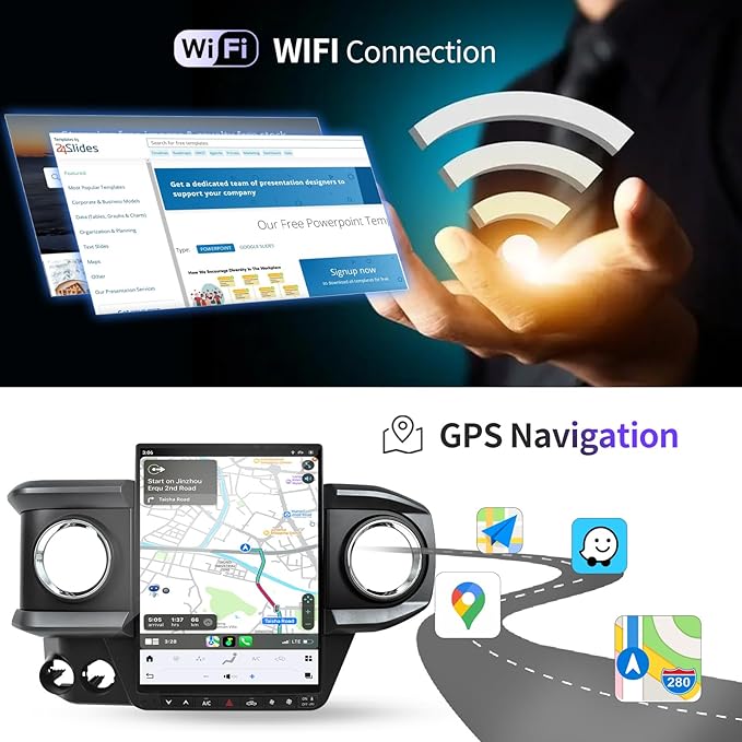 Qualcomm Car Radio for Toyota Tacoma 2016-2023 Stereo Upgrade Wireless CarPlay/Android Auto 8+128G 13.8 Inch Tesla Style 2K Touch Screen with DSP GPS 4G WiFi FM/AM SWC Support Factory Backup Camera