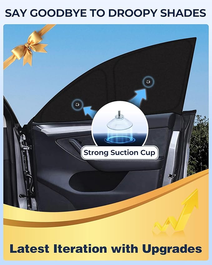 Fit for Tesla Model Y Juniper 2025 2026 Car Window Shades with Suction Cups (No Falling), 8pcs Privacy Sun Shade Set for Front Windshield Side and Rear Windows, Full Window Covers for Camping Napping
