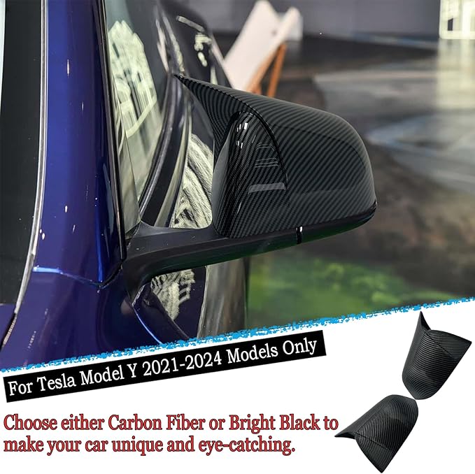 Side Mirror Cover,for Tesla Model Y 2021-2024，2PCS Turn Signal housing Cover Sets car Accessories -Carbon Fiber（Not Fit 2025 Juniper）