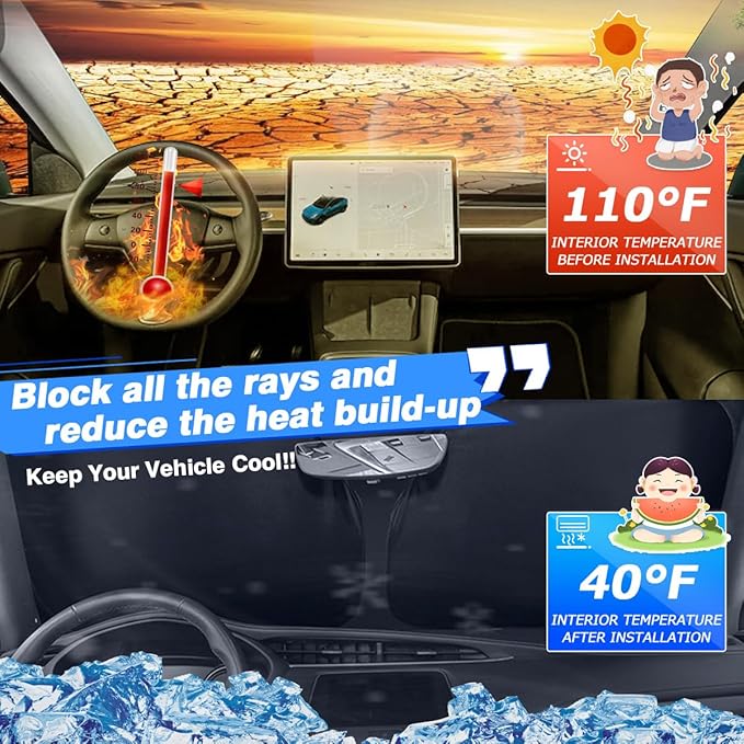 Windshield Sun Shade for Jeep Grand Cherokee 2011-2021 (Not for Jeep Cherokee & Grand Cherokee L) Thicken 6-Layer Foldable Front Window Sunshade Cover Sun Visor UV Rays Keep Vehicle Cool