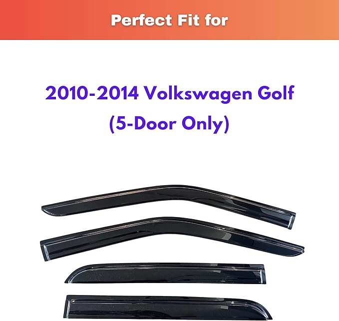 KPY Rain Guards Fit for 2010-2014 Volkswagen Golf, Out-Channel Window Visors Vent Wind Deflectors 4PC, Car Accessories for 10-14 VW Golf (5-Door Only)