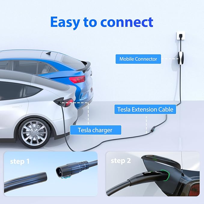 EVDANCE Extension Cord for Tesla 21ft Extension Cable Max Support 7.68KW 32Amp 240V with NACS Plug Extension Cord for Your Level 1&2 EV Charger Tesla Wall Connector