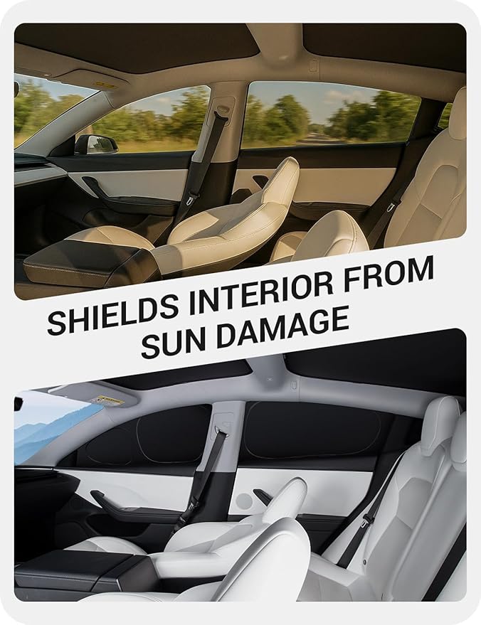 BASENOR 2026-2017 Tesla Model 3 Side Window Sunshade for Kids & Camping & Privacy Rest, (Proprietary Design) Rear Window Sun Shade Reflective Window Cover 100% UV Rays for Model 3