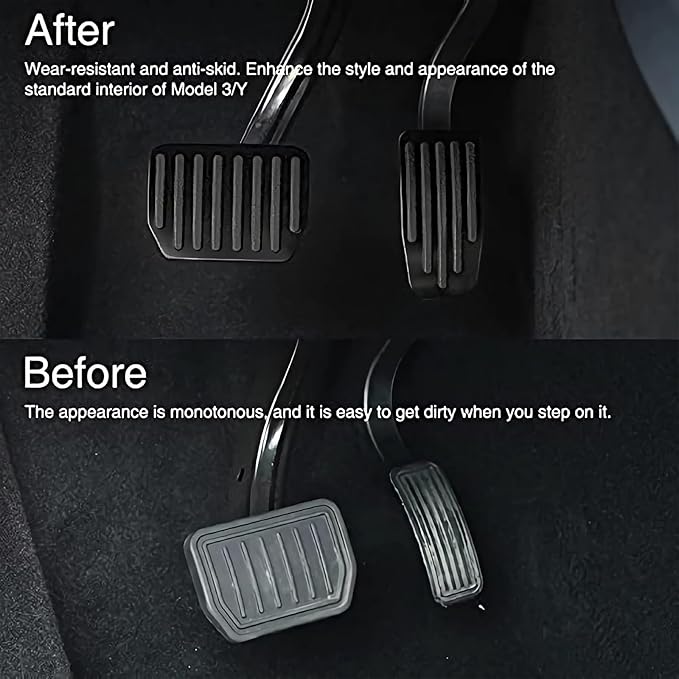 Foot Pedal Pads Set for 2022-2025 Tesla Model 3 Model Y, Non-Slip Aluminum+Rubber Car Accessories Brake & Accelerator Pedal Covers for Model 3/Y (Black)