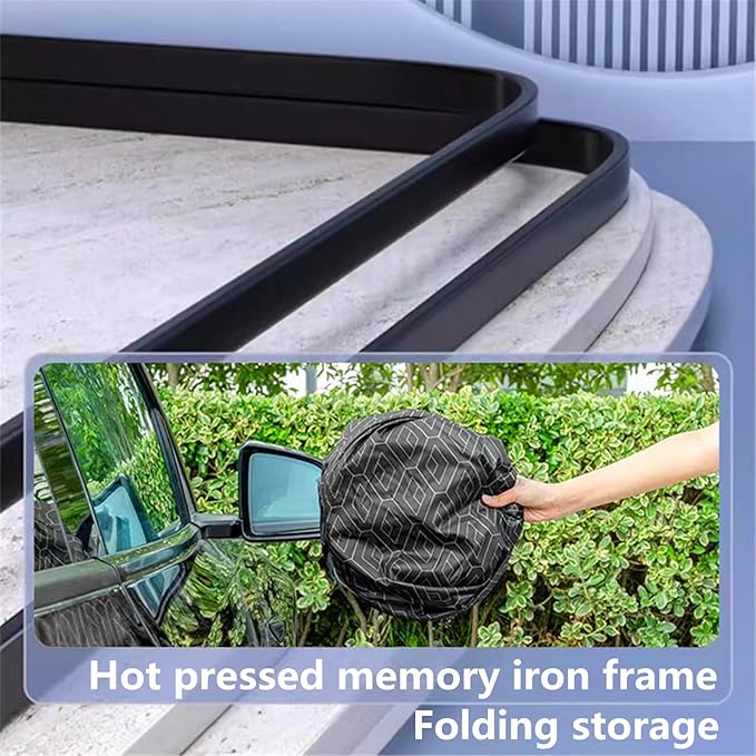 Premium Windshield Sun Shade for Tesla Model 3/Y (2016-2025) - 5-Layer Reflective Blocks UV & Heat, Heavy Duty Foldable Sunshade with Metal Frame, Iridescent Color to Keep Interior Cool