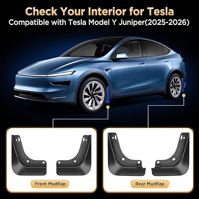 Mud Flaps for Tesla New Model Y Juniper Accessories 2025 2026 [Protect Paint,No Drilling Required] All-Weather Mud Guard Body Kits for New Launch Model Y Juniper 2025 2026 Black