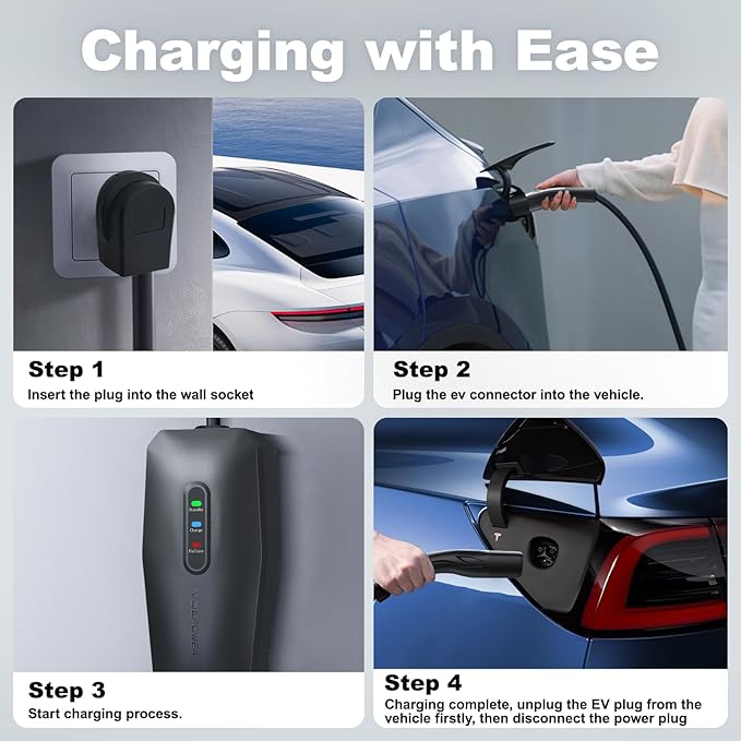 Level 2 Tesla Charger 32Amp, 7KW Electric Vehicle Portable Charger with 20FT Cable, Home EV Charging Station for Tesla Models Y/X/3/S, 240V NEMA 14-50 Plug
