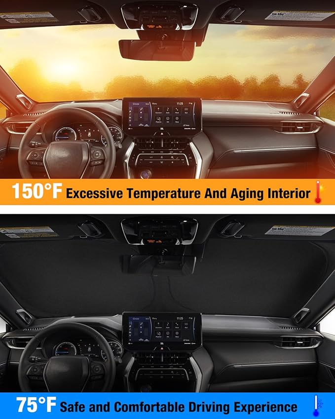 Neverland Custom Fit Windshield Sun Shade for Tesla Model Y 2020-2025, 210D Oxford Front Window Sunshade Visor - Block 99% UV, Keep Vehicle Cool