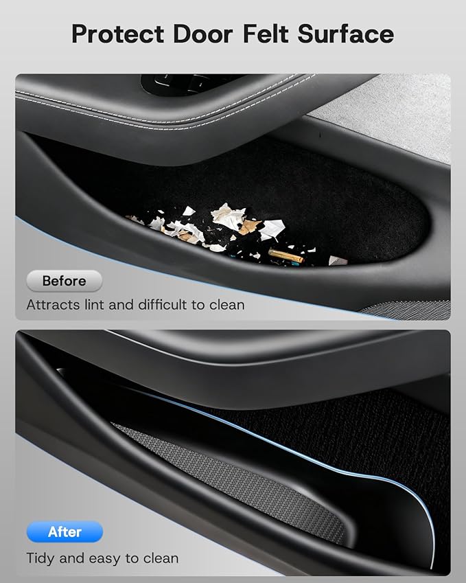 Door Side Storage Box for Tesla Model Y Juniper Accessories, [Include Rear Door Emergency Pull Cord] Front& Rear Pocket Liners, TPE Waterproof Anti-scratch Slot Pockets Organizer- 6 Pcs