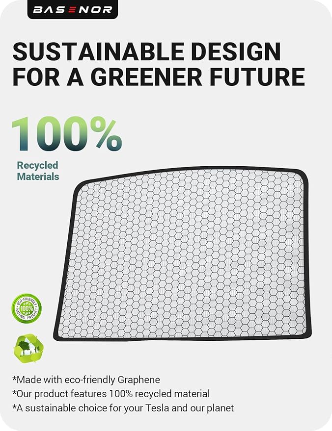 BASENOR Upgraded Tesla Model Y Sunshade Roof, [Nano Ice-Crystal Coatings] Heat Insulation Glass Roof Shade, Top Window Retractable Sun Protection, Sunroof Blocking Cover for Model Y 2020-2024 Black