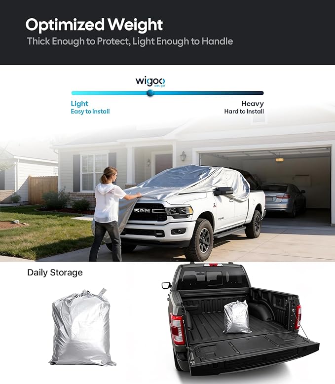 Wigoo Dodge Ram 2500 3500 Truck Car Cover Accessories, Custom Fit Waterproof All Weather Outdoor Pickup Cover, Windproof UV Rain Snow Dust Protection, Door Zipper, Reflective Strips, Breathable Design