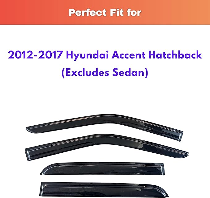 KPY Rain Guards Fit for 2012-2017 Hyundai Accent Hatchback, Out-Channel Window Visors Vent Wind Deflectors 4PC, Car Accessories for 12-17 Accent Hatchback (Excludes Sedan)