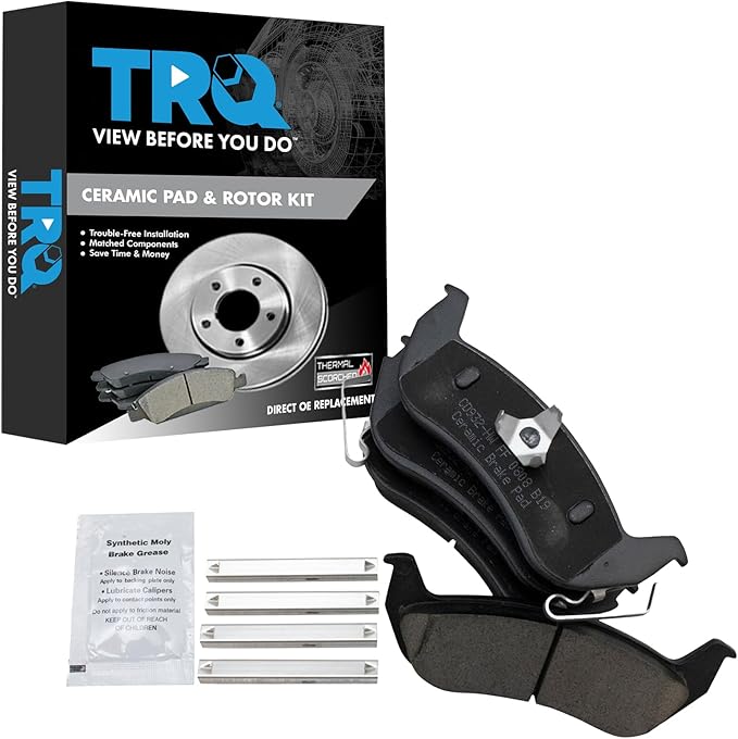 TRQ Rear Brake Pads Ceramic Hardware Compatible with 2003-2004 Lincoln Town Car 2003-2004 Mercury Grand Marquis 2003-2004 Marauder