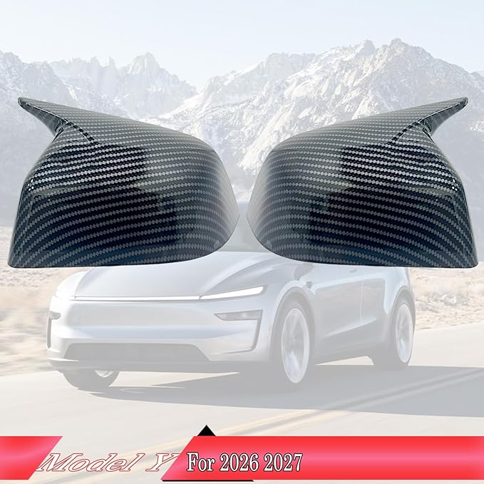 Side Mirror Cover,for Tesla Model Y 2026 2027，2PCS Horned Turn Signal housing Cover Sets car Accessories -Carbon Fiber