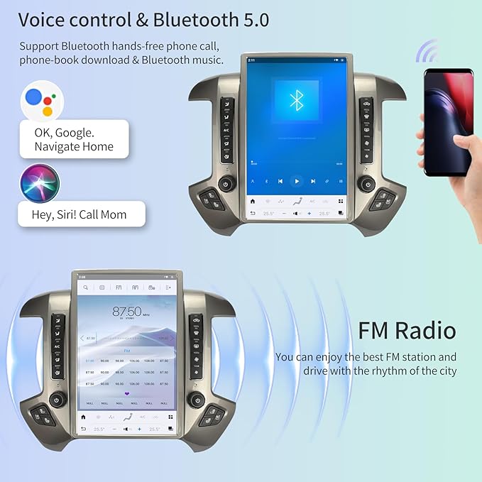 Car Radio for Chevrolet Silverado GMC Sierra 2014-2019 Stereo Replacement Head Unit 14.4 Inch 2K IPS Touch Screen Tesla Style Carplay Android Auto GPS Navigation Multimedia Play OEM 8 Inch (Silver)