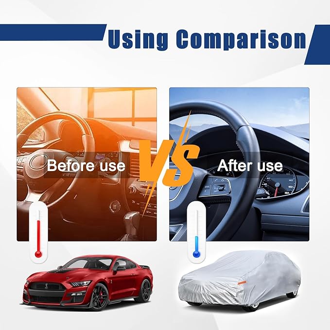 Kayme 6 Layers Car Cover Custom fit for Ford Mustang/Shelby (1964-2025) Waterproof All Weather for Automobiles, Outdoor Full Cover Rain Sun UV Protection.Silver
