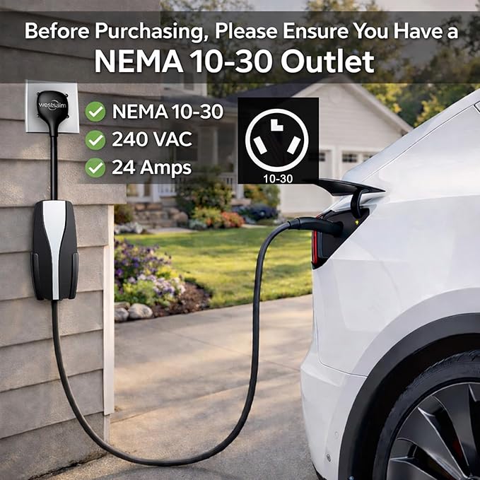 for Tesla NEMA 10-30 Adapter, Tesla Mobile Charger Adapter for Gen 2 and 3 ONLY, 240V Plug & 10-30 Outlet at 24 Amp 10-Inch