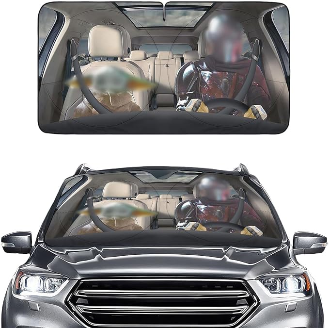 Alien Silver Coated 1pc, Sun Shade for Car SUV Truck (55x29 Inches), Automobile Sunshade, Protector Blocks UV, Christmas Car Decor