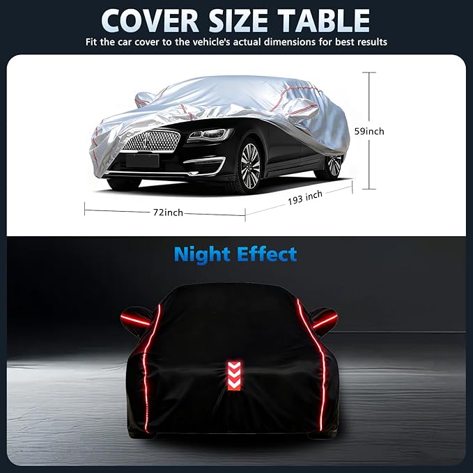 Car Cover Waterproof All Weather for Lincoln MKZ 1993-2025,All-Around Fastening and 4 Upgrades, 30s Quick-Install for Car Cover