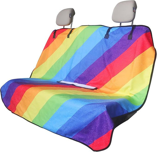 Back Seat Cover for Car Trucks Van SUV,Waterproof Rear Bench Towel Seat Covers for Dogs and Kids,Automotive Backseat Protector (Rainbow)