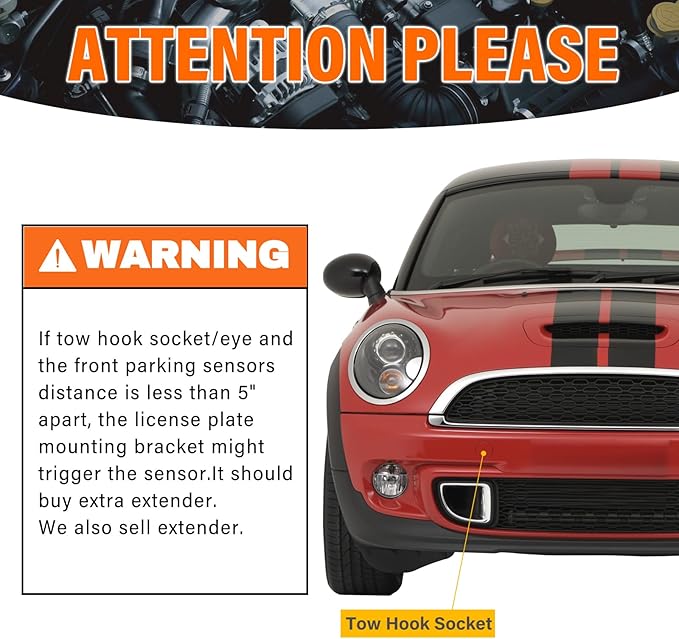 License Plate Holder Front License Plate Bracket No Drill Tow Hook Mount Anti-Theft License Plate Frame Compatible with Mini Cooper R50 R52 R53 R55 R56 R57 R58 R59 2002-2014