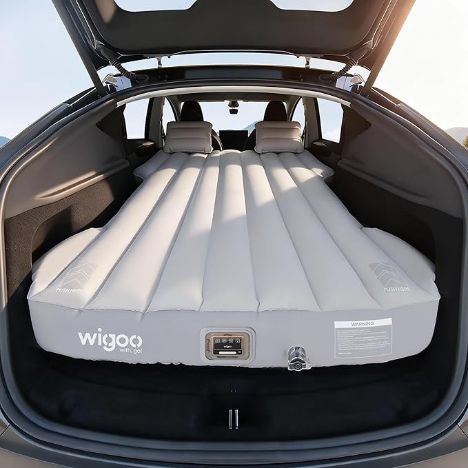 Wigoo 2026 Upgrade Air Mattress for Tesla Model Y [Click Self-Inflate, Home-Level Comfort] USB-C Charging Built-in Air Pump & Ergonomic Design with 2 Pillow, Camping for Tesla Model Y 2020-2026
