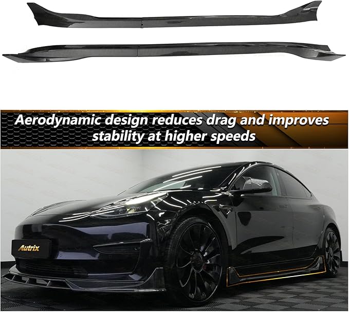 Full Body Kit for Tesla Model 3 2017-2023, Aero Package Front Lip, Rear Diffuser, Side Skirts, Spoiler, Fog Light Covers Performance Styling Carbon Fiber Printed