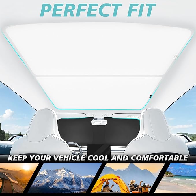 BestEvMod 3PCS Windshield&Roof Sunshade Compatible with 2026 2025 Tesla New Model Y Juniper Foldable Sun Shade Accessory Heat UV Protection Visor Accessories with Storage Bag (Roof+Windshield, Gray)