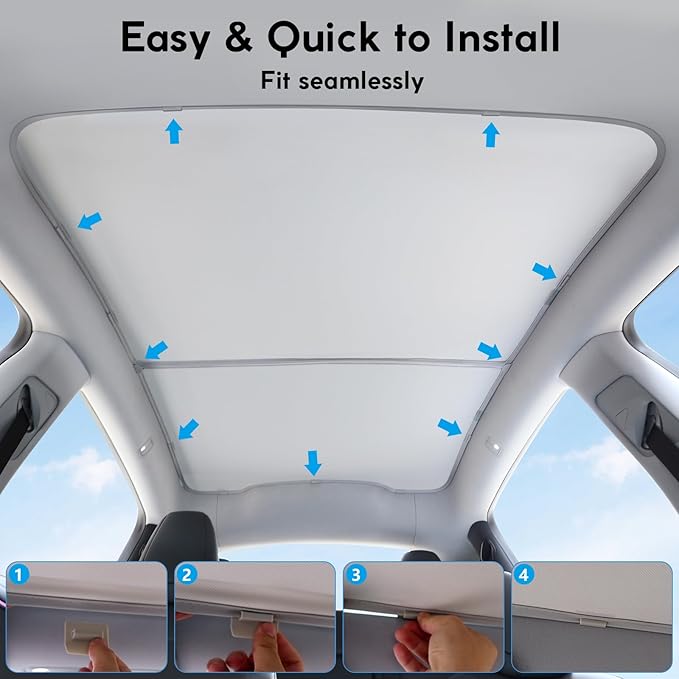 2025 Upgrade Sunshade Roof for Tesla New Model Y Juniper Accessories, Sag-Free&No Gap, Heat Insulation Glass Roof Sunshade Sunroof, Magnetic-Mid Design, No-light Leakage OEM-fit Roof Shade