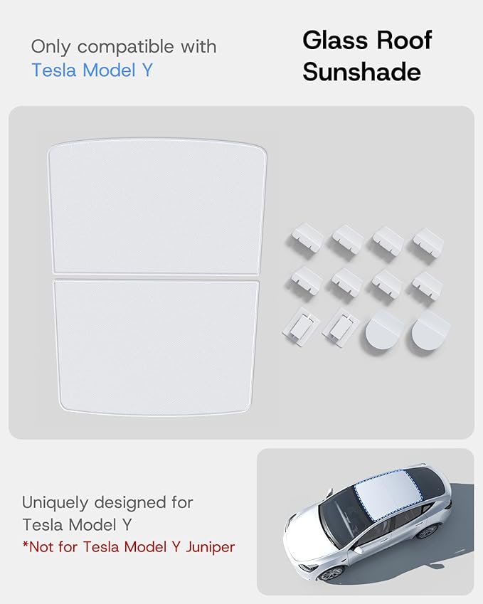 Upgraded Sunshade Roof for Tesla Model Y 2020-2024, [Nano Ice-Crystal Coatings& No-Sag & Magnetic Design] Heat Insulation Class Roof Sun Shade for Tesla Model Y Accessories, Gray, 2PCS