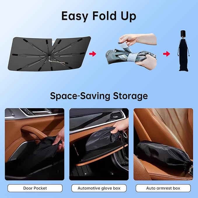 Windshield Sun Shade Umbrella for Ford Bronco(4-Door，not for Bronco Sport) 2021-2025, Foldable Sunshade for Car Front Window, 360 Rotation Automotive Interior UV Protection for Outdoor Parking