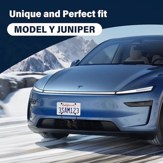 2026 Upgraded Lockable No Drill Front License Plate Holder for Model Y Juniper, License Plate Mount Kit with Anti-Theft Design for Tesla Model Y Juniper Accessories,No Block Bumper Camera Visibility