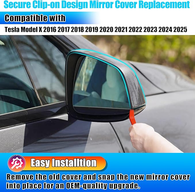 Jaronx Compatible with Tesla Model X Mirror Cover Replacement 2016-2025, Right Passenger Side Clip-on Rear View Mirror Cover Cap for Tesla Model X Accessories 1054431-00-D (Black)