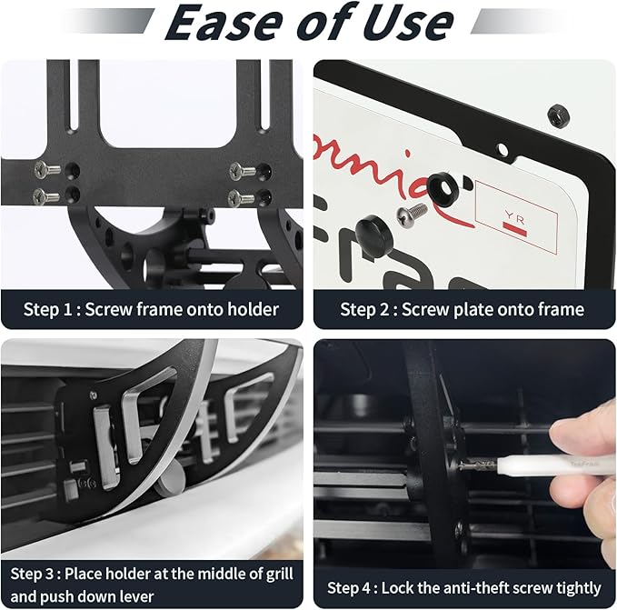Tesla Model 3 Highland Front License Plate Holder, Height-Adjustable & No Drill License Plate Mouting Kit with Anti-Theft Features (FIt Model 3 2024-2025, No Front Bumper Camera)