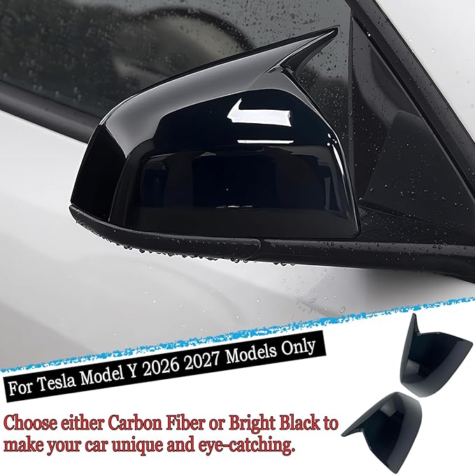 Side Mirror Cover,for Tesla Model Y 2026 2027，2PCS Horned Turn Signal housing Cover Sets car Accessories -Bright Black