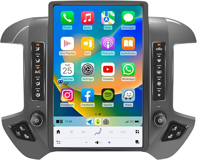 Car Radio for Chevrolet Silverado GMC Sierra 2014-2019 Stereo Replacement Head Unit 14.4 Inch 2K IPS Touch Screen Tesla Style Carplay Android Auto GPS Navigation Multimedia Play OEM 8 Inch (Silver)