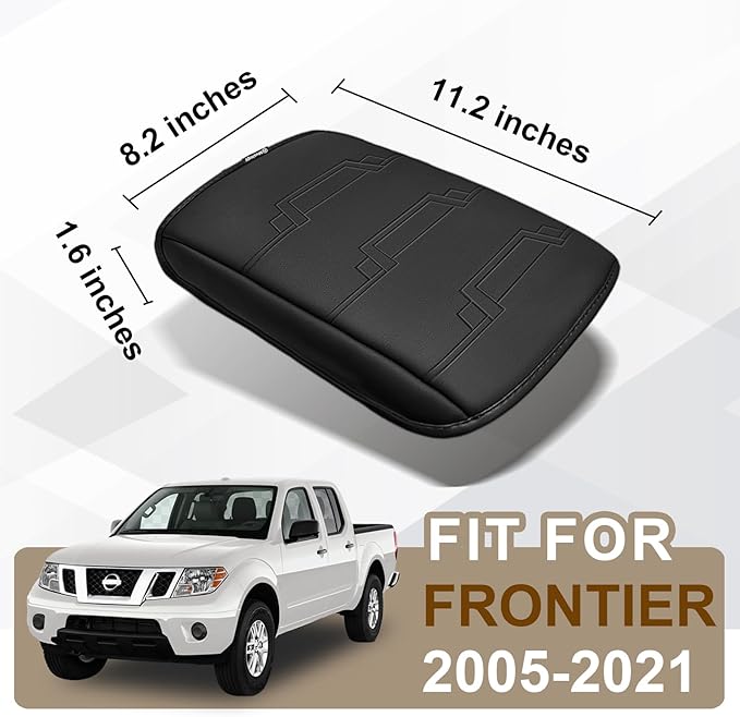 Muslogy Center Console Armrest Cover Fit for Nissan Frontier 2005-2021 & Xterra 2005-2015 Accessories, Comfort Armrest Pad Console Lid Cushion Vegan Leather Regular Thick