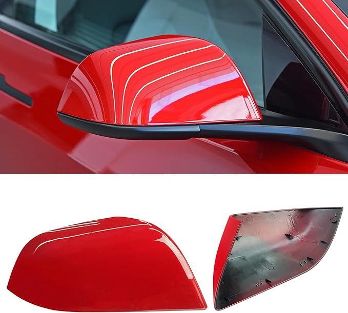 Jaronx Compatible with Tesla Model 3 Side Mirror Cover Replacement 2017 2018 2019 2020 2021 2022 2023 2024 2025, Passenger Side Rear View Mirror Covers Caps for Model 3 Accessories(Red)
