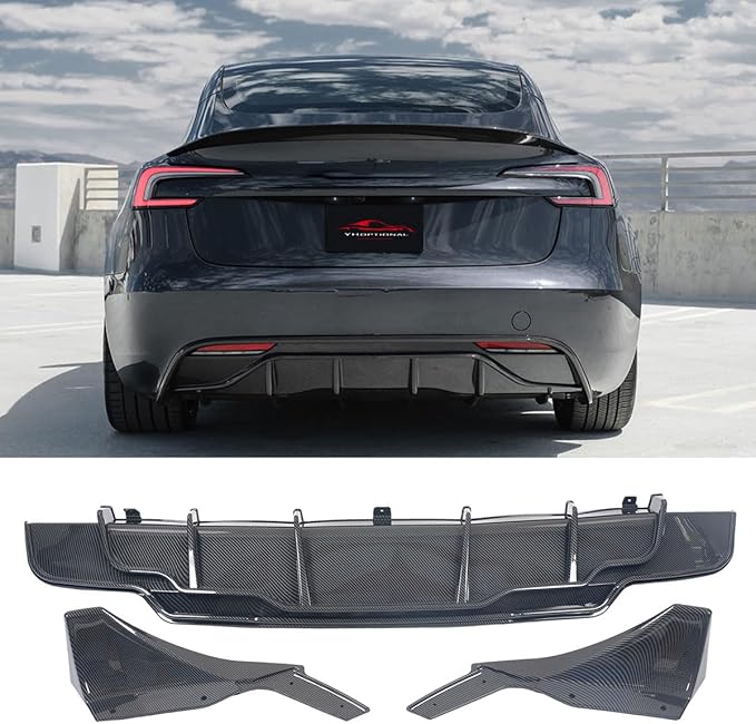 Rear Diffuser for 2017-2023 Tesla Model 3, Rear Bumper Lip Valance Panel Tesla Model 3 Accessories (Carbon Fiber)