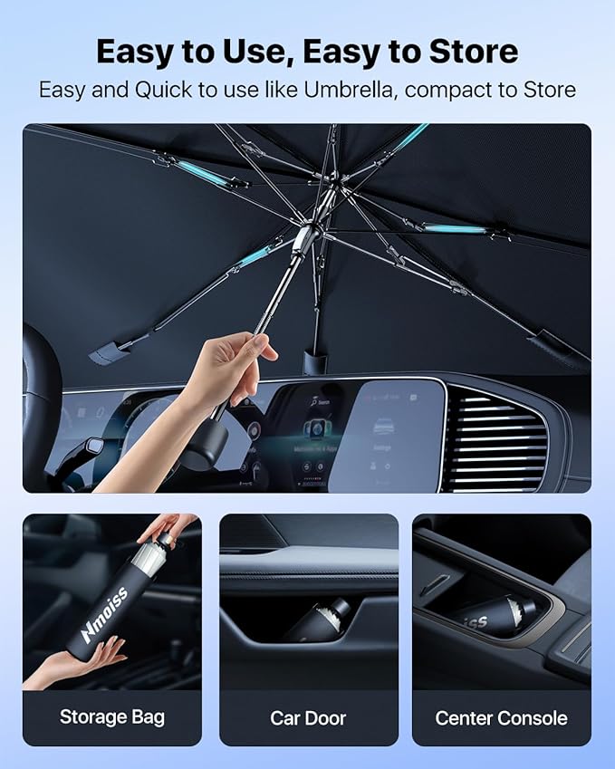 Windshield Sun Shade Umbrella – Custom-Fit for Pilot 2016–2025, Vinyl Coating Heat Shield, 99% UV Blocking, Keep Large SUV Interior Cool, Heavy-Duty Spring Structure