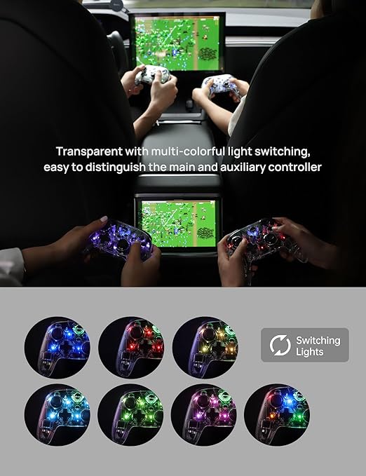 TPARTS Wireless Game Controller for Tesla Model 3/Y/S/X, Multi-Device Crystal Clear Controller with 7-Colors LED Mode Special Programmed and Design For Tesla/Switch/STEAM Deck/PC(1 pc)