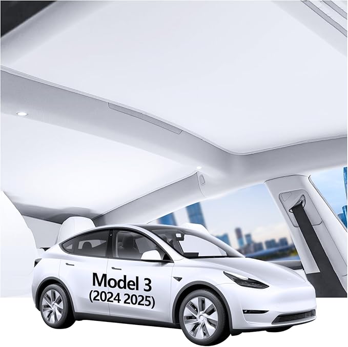 2025 Tesla Model 3 Sunshade Roof 2025 2024 Highland Roof Sunshade No-Gap & Sag-Free Glass Model 3 Accessories Nano Ice-Crystal Coatings Heat Insulation Glass Sun Shade Gray