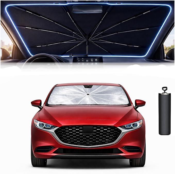 2026 Upgraded Car Windshield Sun Shade Umbrella - Custom-Fit for Mazda 3 2019-2026 Umbrella Sunshade,Easy Install,UV Protection & Heat Reflective,Keep Interior Cooler with Storage Bag