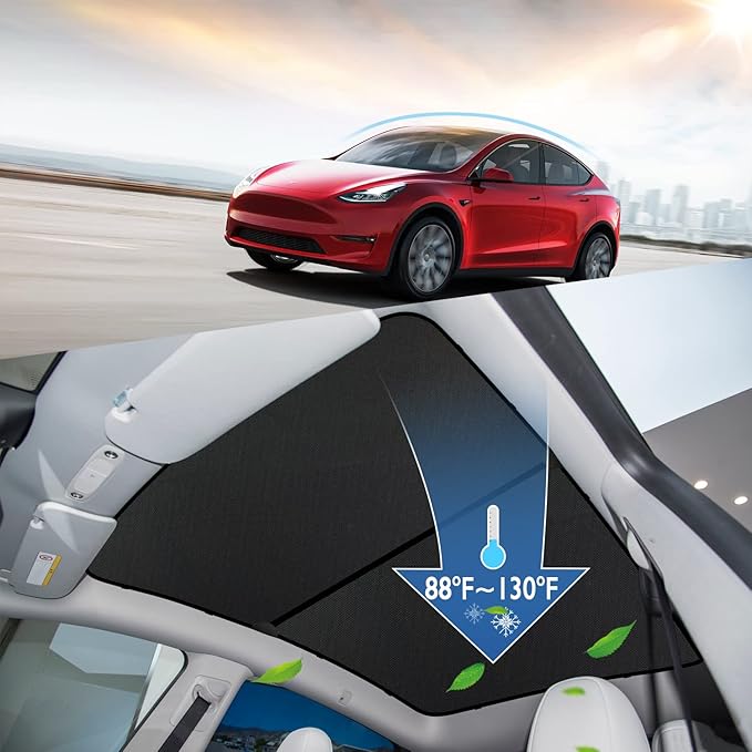 Tesla Model Y Sunroof Sunshade Glass Roof Sunshade Foldable Compatible with Tesla Model Y 2023 2022 2021 2020 Upgrade (4 Piece Set)