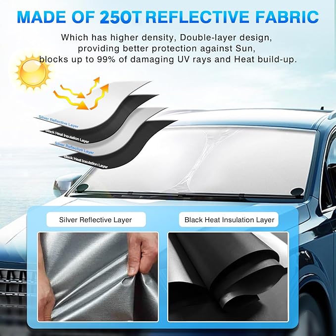 KUST Windshield Sun Shade for Volkswagen Atlas Accessories 2018-2024 2025 2026 VW Atlas Cross Sport Sunshade Foldable Sun Visor Protector Blocks UV Rays Keep Your Car Cooler