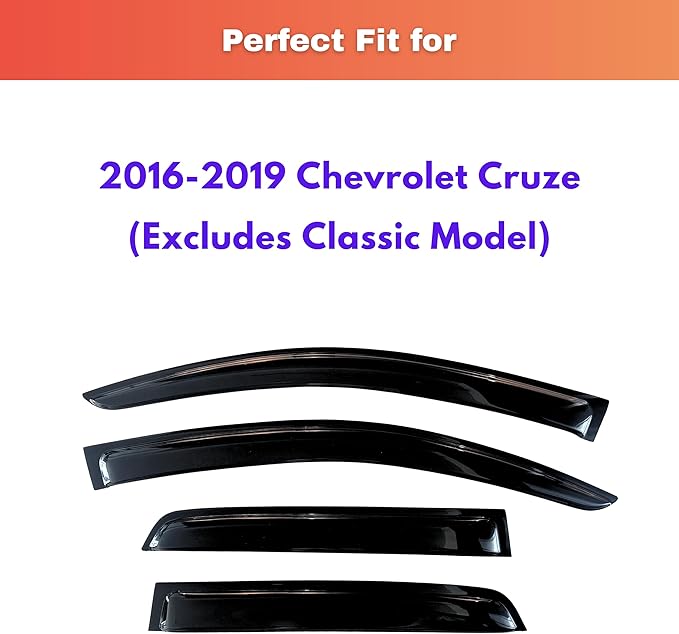 KPY Rain Guards Fit for 2016-2019 Chevrolet/Chevy Cruze, Out-Channel Window Visors Vent Wind Deflectors 4PC, Car Accessories for 16-19 Cruze (Excludes Classic Model)