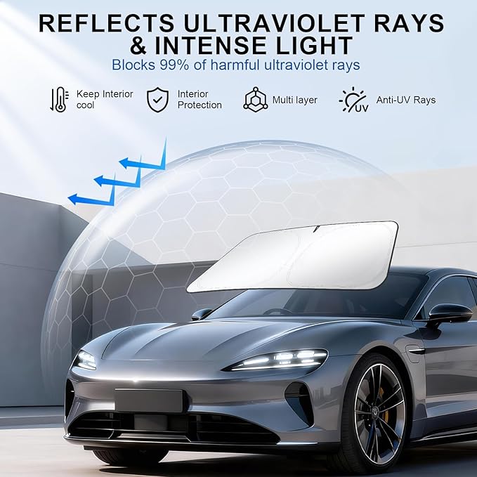 JUSTTOP Windshield Sun Shade for Toyota Tacoma 2016-2026 | Easy-Fold Windshield Sun Shade, Car Interior Accessories | 300T Upgraded Heat & UV Reflective Sunshade for Car Windshield, Blocks UV Rays