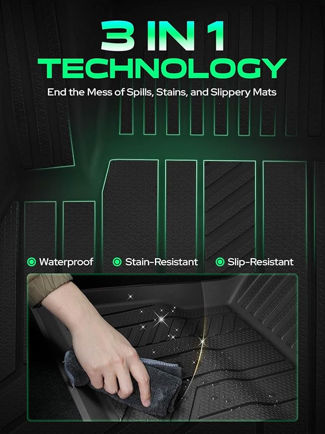 YHTAUTO Floor Mats & Cargo Mat Compatible with Tesla Model 3 Highland 2025 2024 Accessories, Custom Fit All Weather TPE Car Mats, Include Front Rear Trunk Cargo Liner & Rear Storage Liner & Odorless