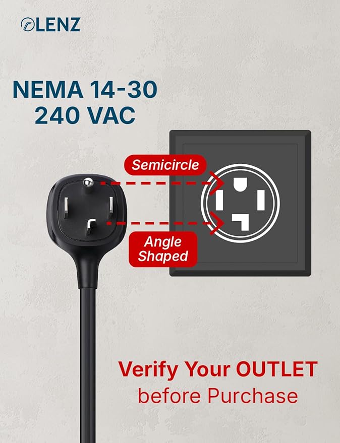 LENZ NEMA 14-30 Adapter for Tesla Mobile Connector Gen 2 & Gen 3, 24A Max Charging on 240V 14-30 Outlets (Adapter Only, Not a Charger)