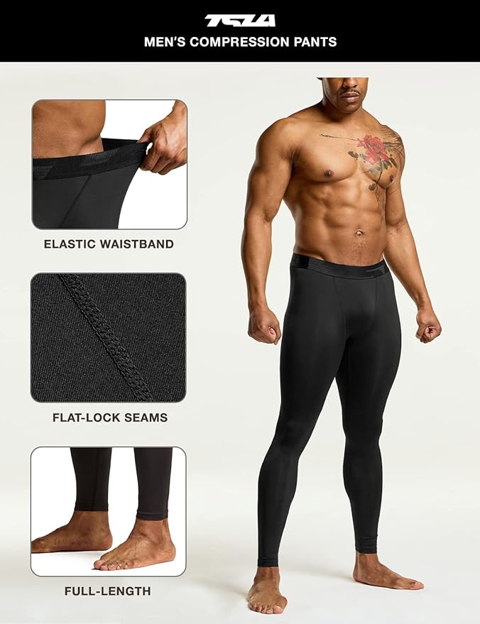 TSLA Men's Compression Pants - Cool Dry Athletic Sports Workout Running Tights Leggings Baselayer